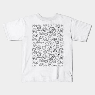 Cute Black and White Dog Lineart pattern Kids T-Shirt